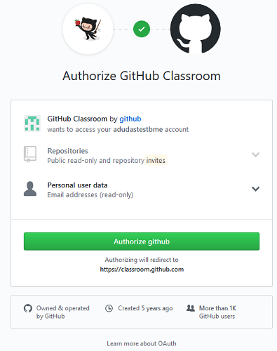 Authorize GitHub classroom
