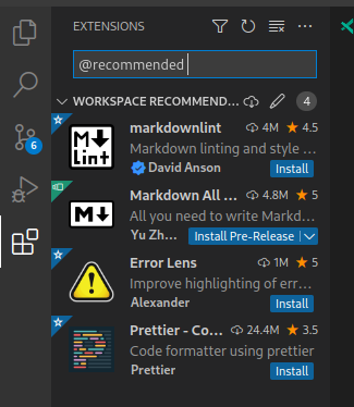 VSCode recommended extensions